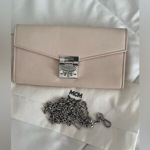 MCM cream Leather wallet on chain.